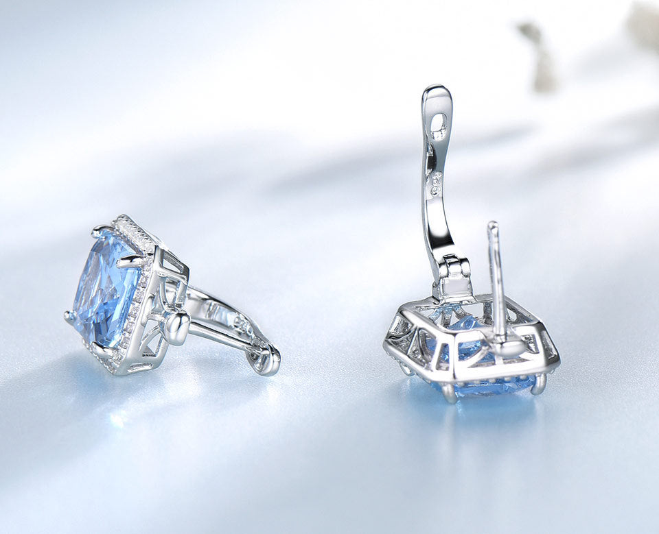 March Birthstone Luxury Nano Sky Blue Gemstone Earrings Jewelry