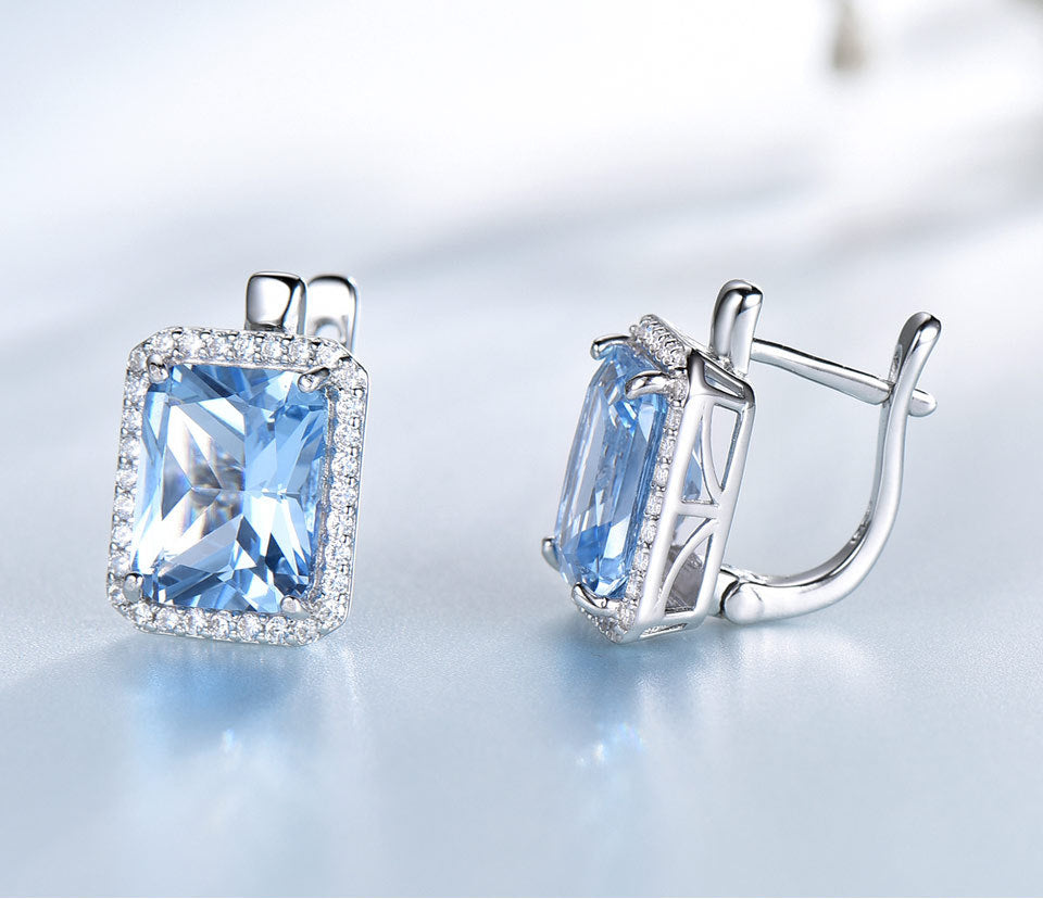 March Birthstone Luxury Nano Sky Blue Gemstone Earrings Jewelry