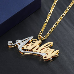 Name Necklace Custom Double 18K Plated  Steel Pendant Chain Jewelry