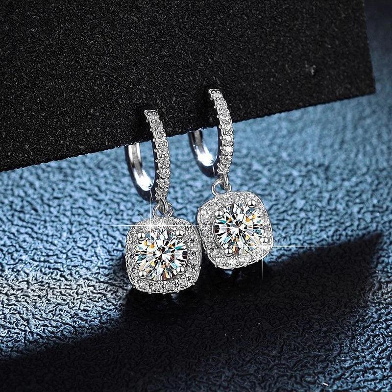 Moissanite Earring 925 Sterling Sliver Plated with White Gold Fine Jewelry