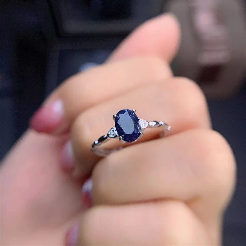 September Birthstone Fashion Rings Solid Sapphire Natural Gemstone