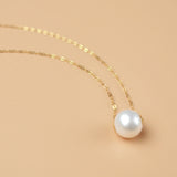 Necklace Gold 18K Pendant Round Natural Freshwater Pearl Fine Jewelry