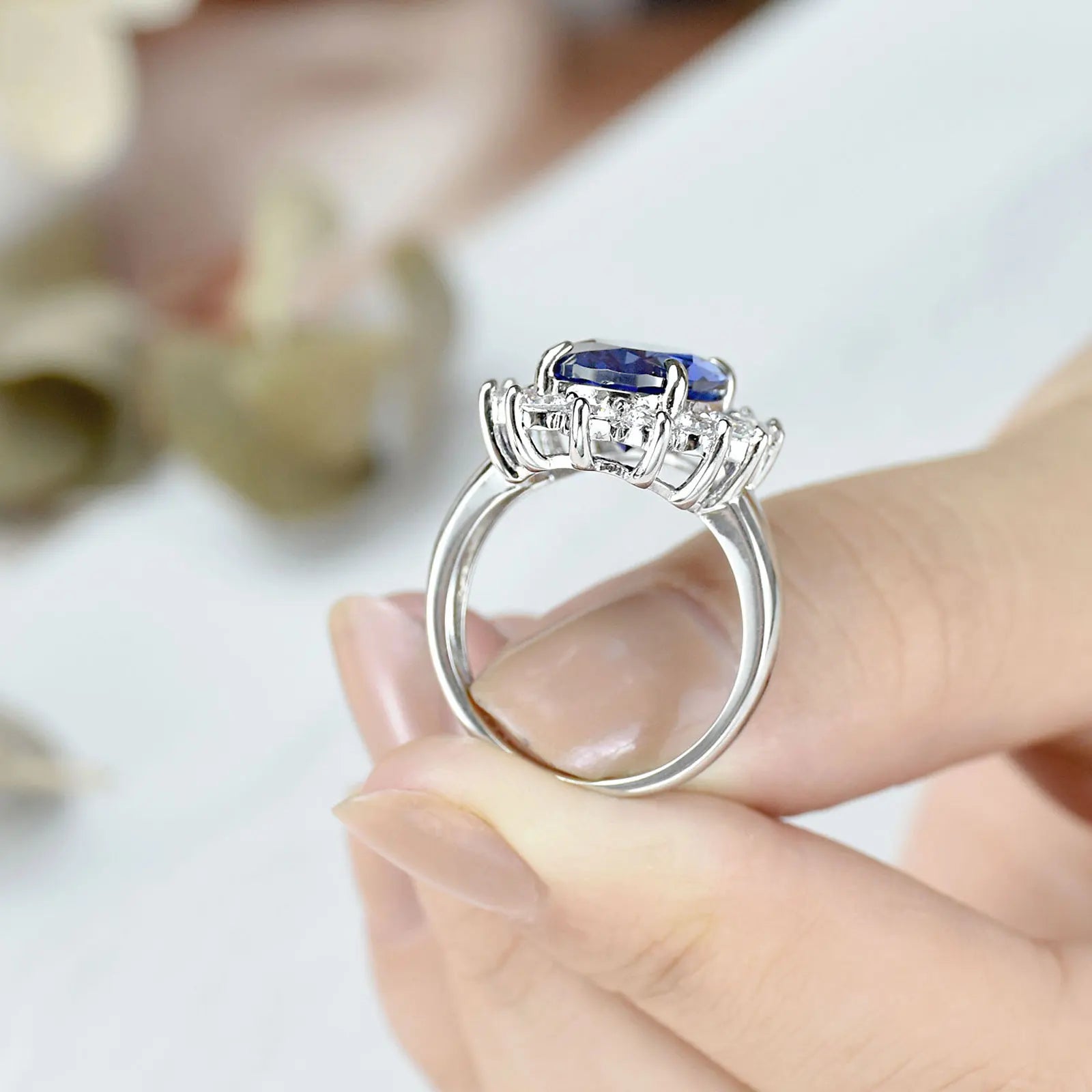 September Birthstone Solid Oval Blue Rings Party Luxury Jewelry