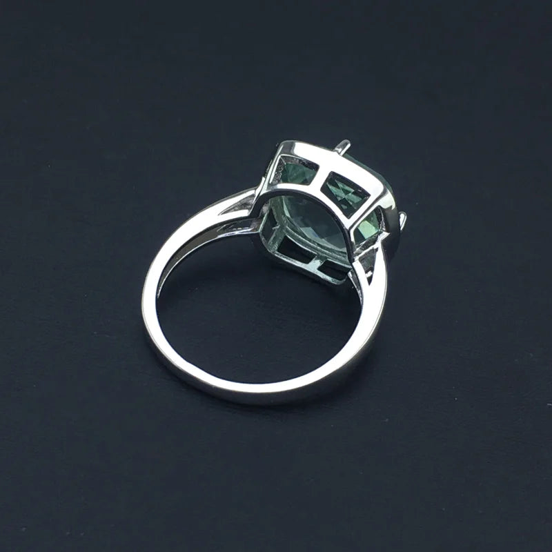 May Birthstone Green Rings Silver Natural Gemstone Cushion 12mm Lady