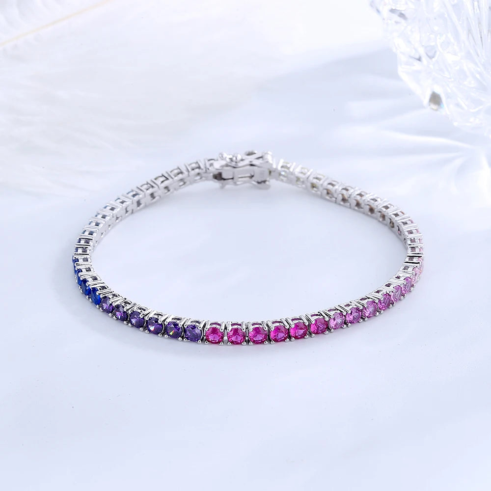 Diamond bracelet 925 Silver Rainbow Colorful Fine Jewelry