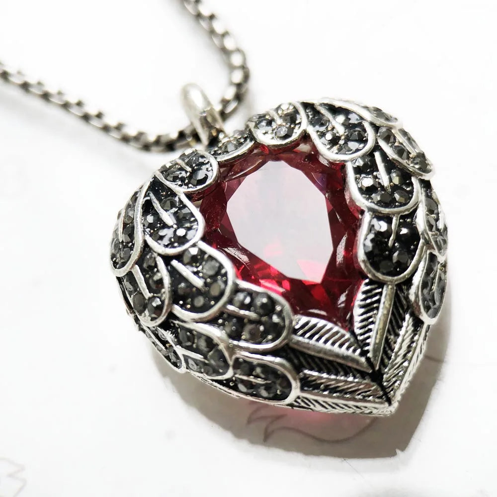 January Birthstone Necklace Red Winged Heart Fashion Jewelry Silver