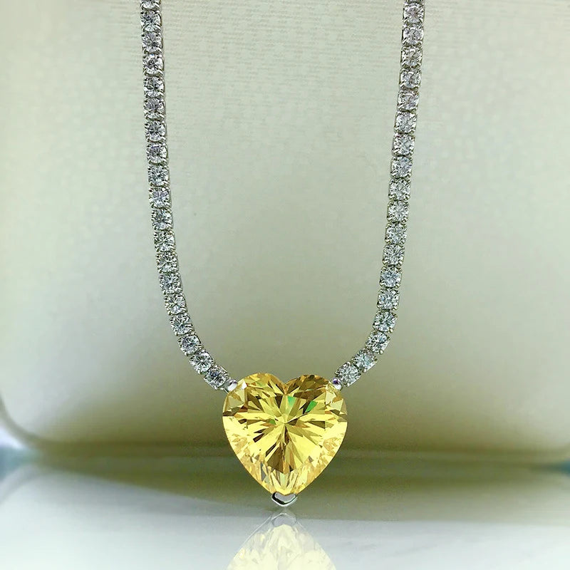 Diamond necklace 925 Silver Heart High Pendant Sparkling Fine Jewelry