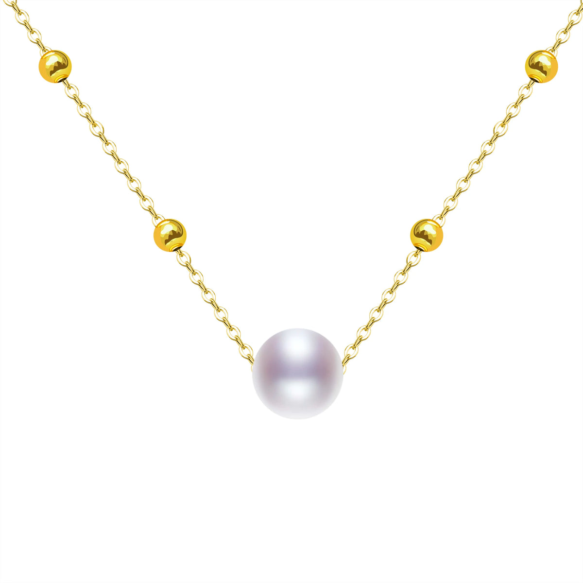 Pearl Necklace Natural Pendant Pure 18K Gold AU750 Chain Fine Jewelry