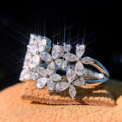 Diamond Ring Elegant Flower 925 silver Gemstones Fine Party Jewelry