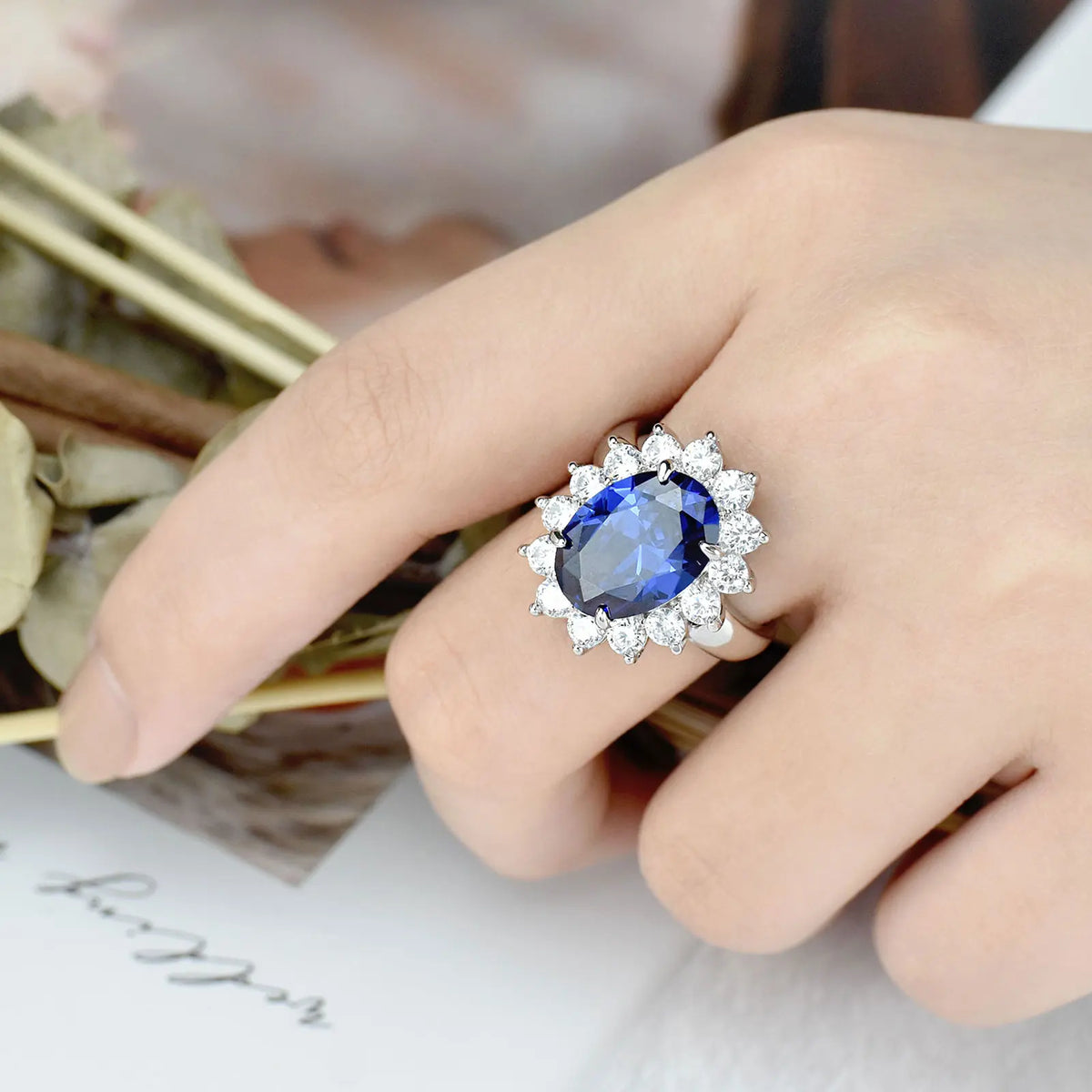 September Birthstone Solid Oval Blue Rings Party Luxury Jewelry