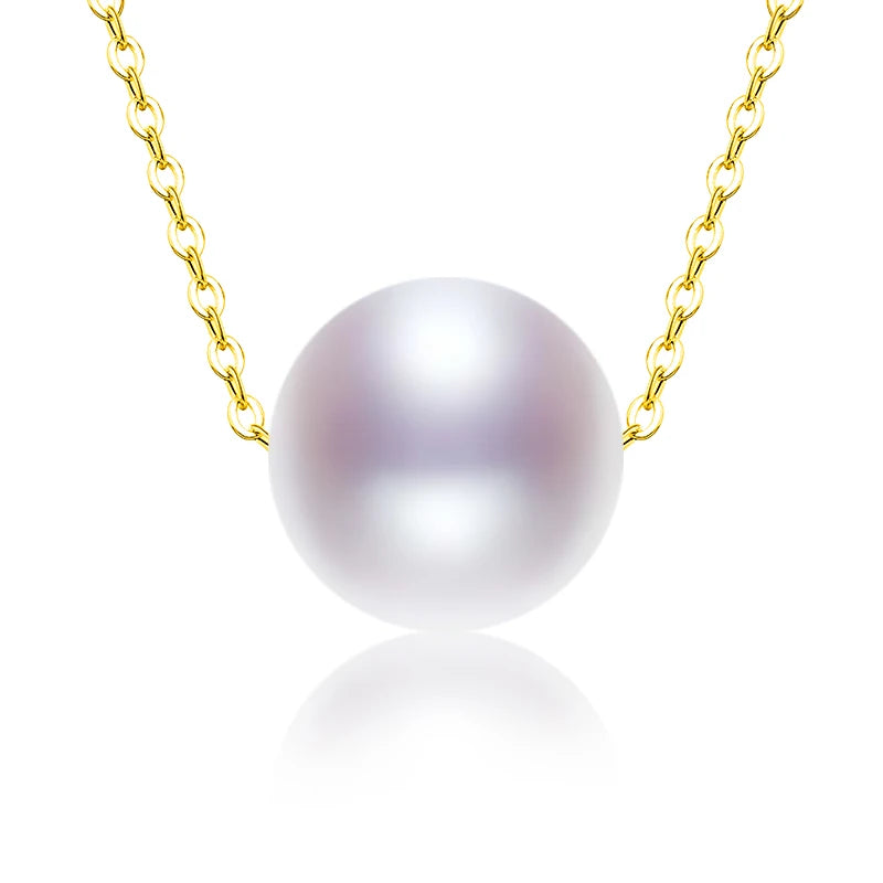 Pearl Necklace Gold 18K Pendant Round Natural Freshwater Fine Jewelry