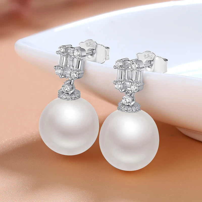 Shell Pearl Earrings Silver Bright White Elegant Luxury Jewelry