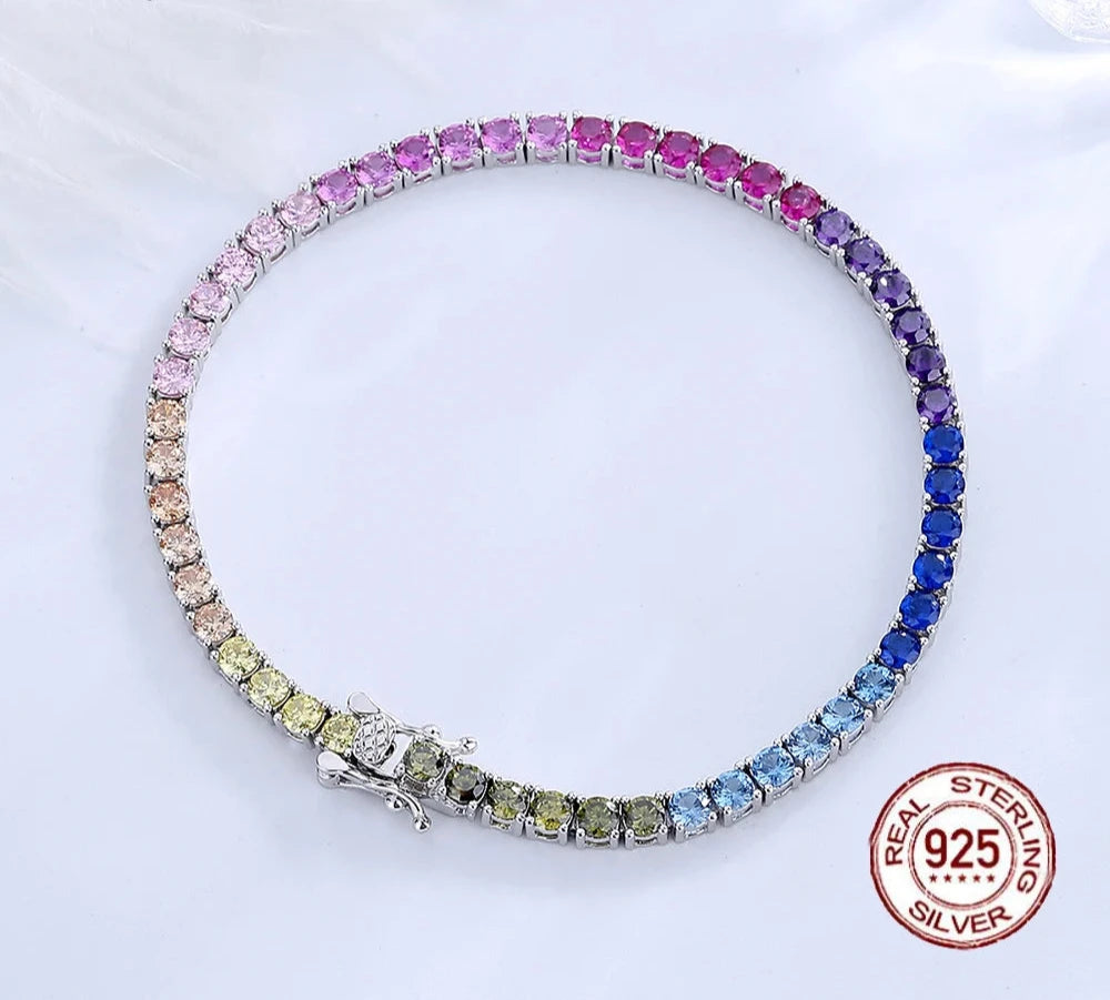 Diamond bracelet 925 Silver Rainbow Colorful Fine Jewelry