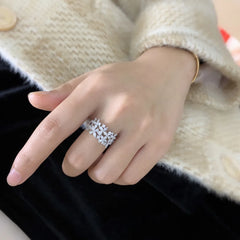 Diamond Ring Elegant Flower 925 silver Gemstones Fine Party Jewelry