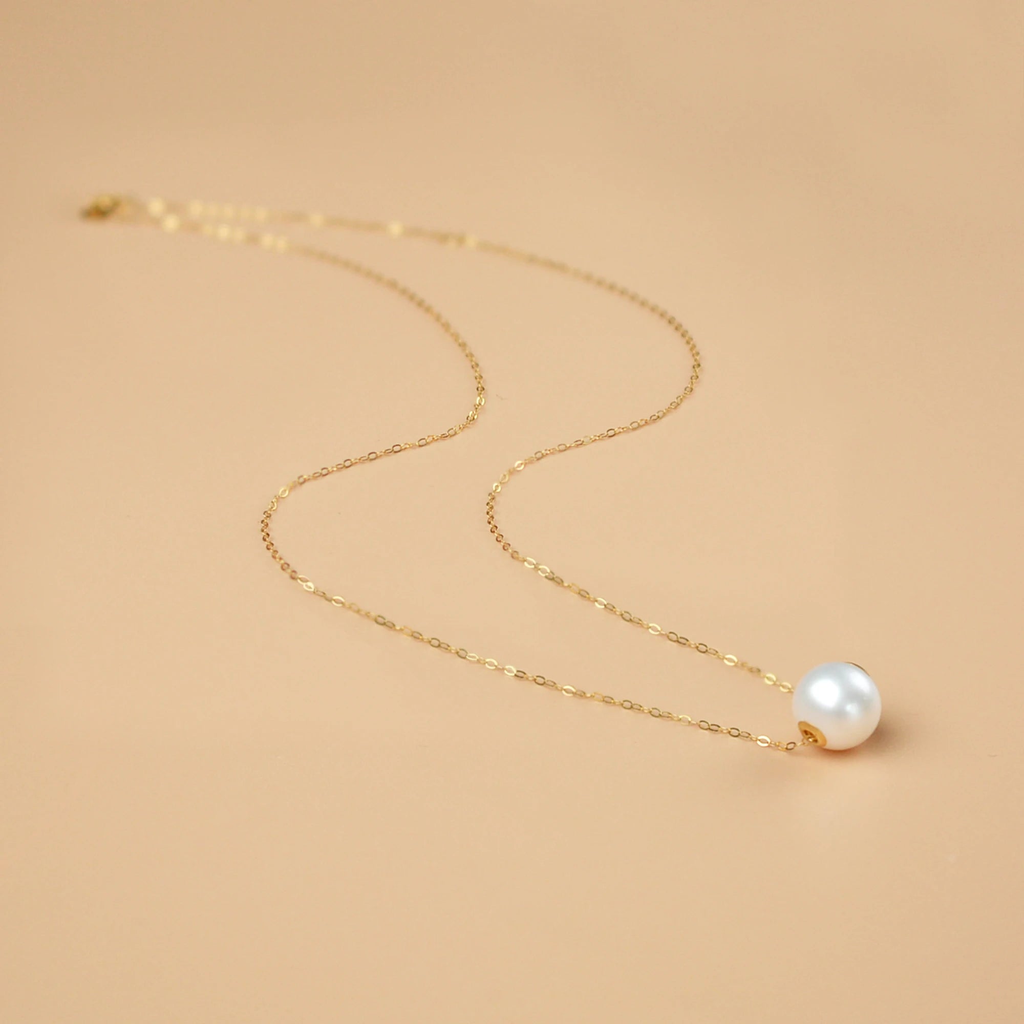 Necklace Gold 18K Pendant Round Natural Freshwater Pearl Fine Jewelry