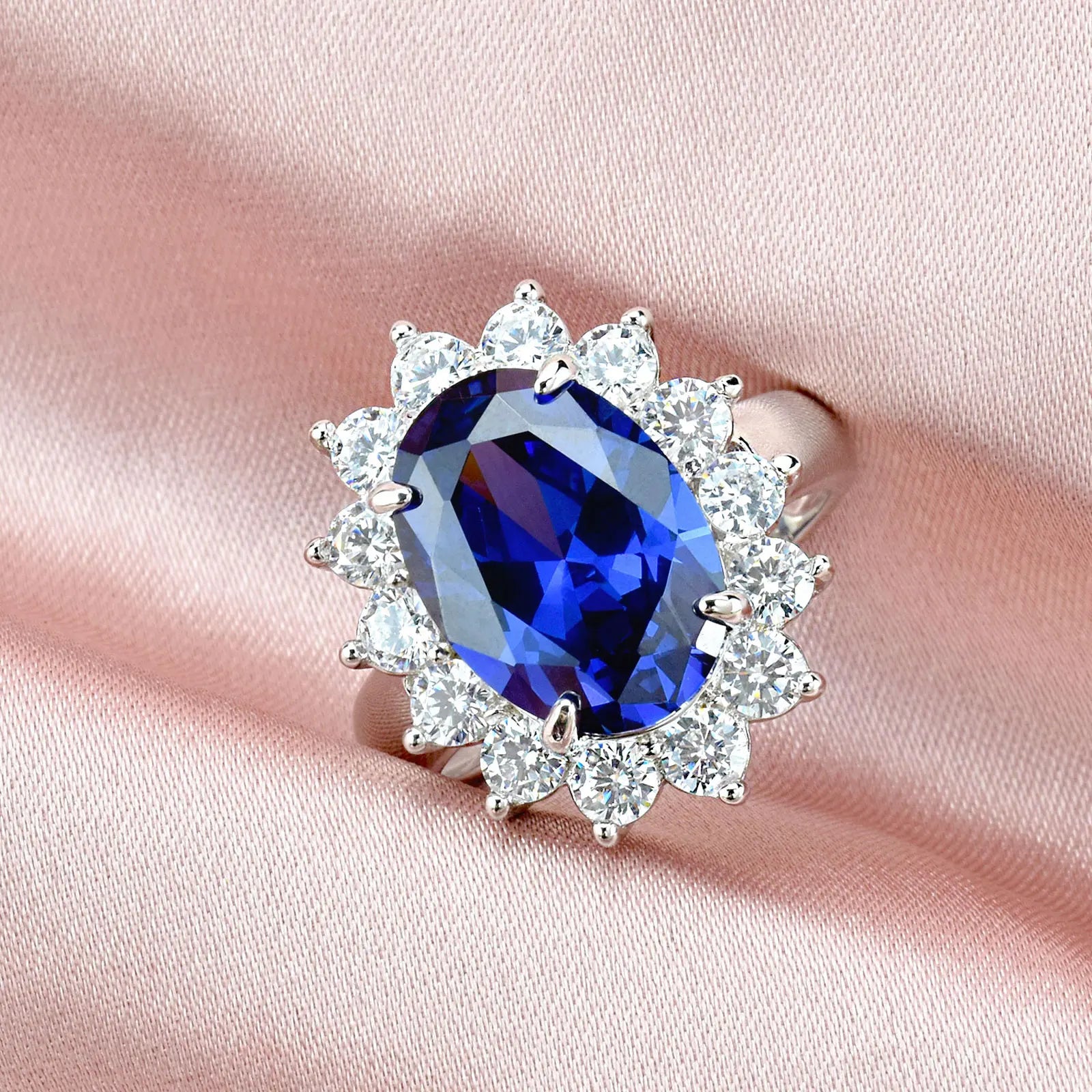 September Birthstone Solid Oval Blue Rings Party Luxury Jewelry