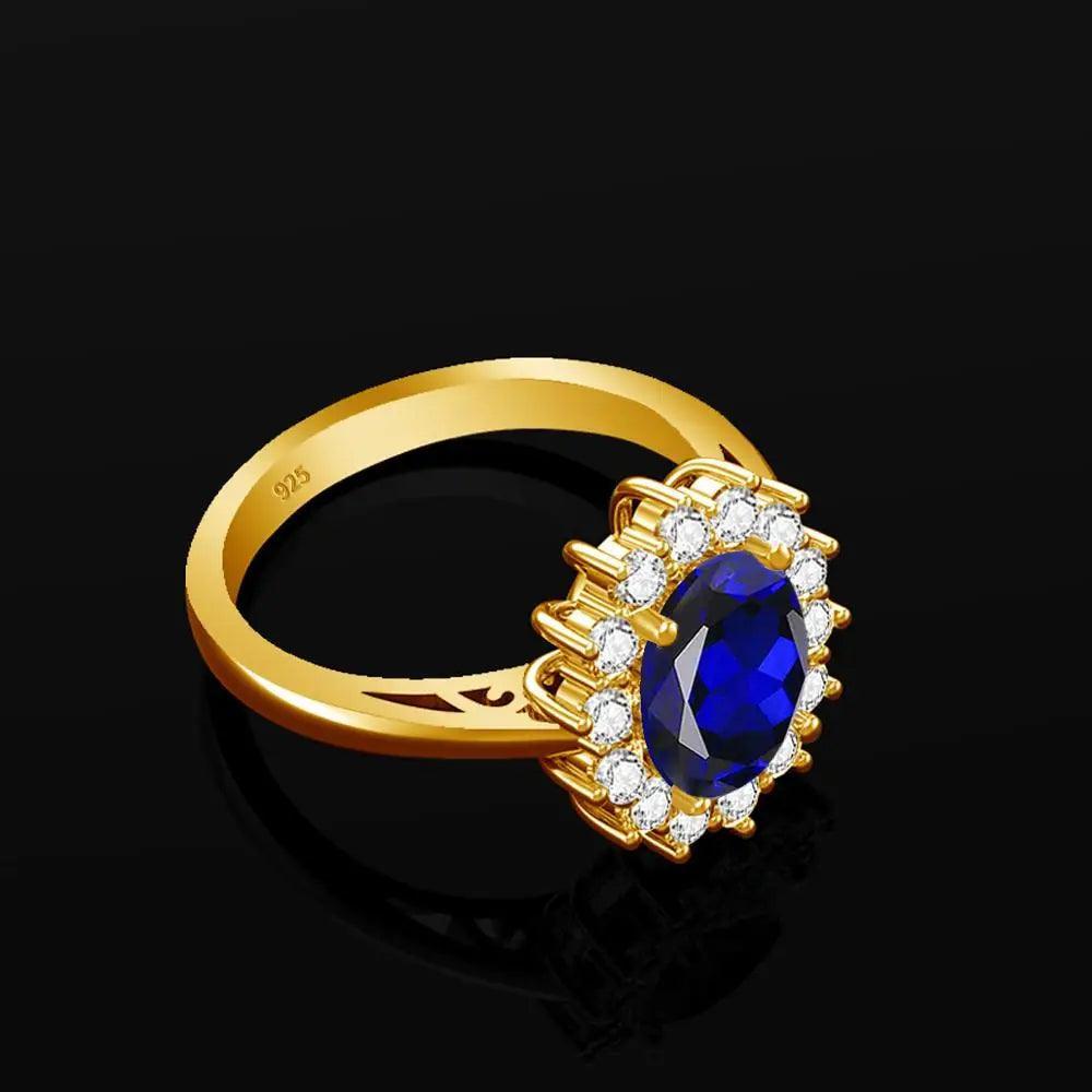 Gold Rings Luxury Stone Real 925 Sterling Silver Plated Jewelry