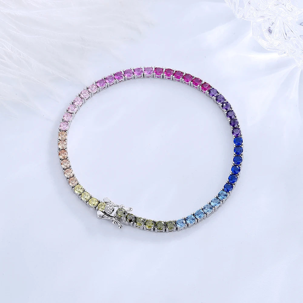 Diamond bracelet 925 Silver Rainbow Colorful Fine Jewelry