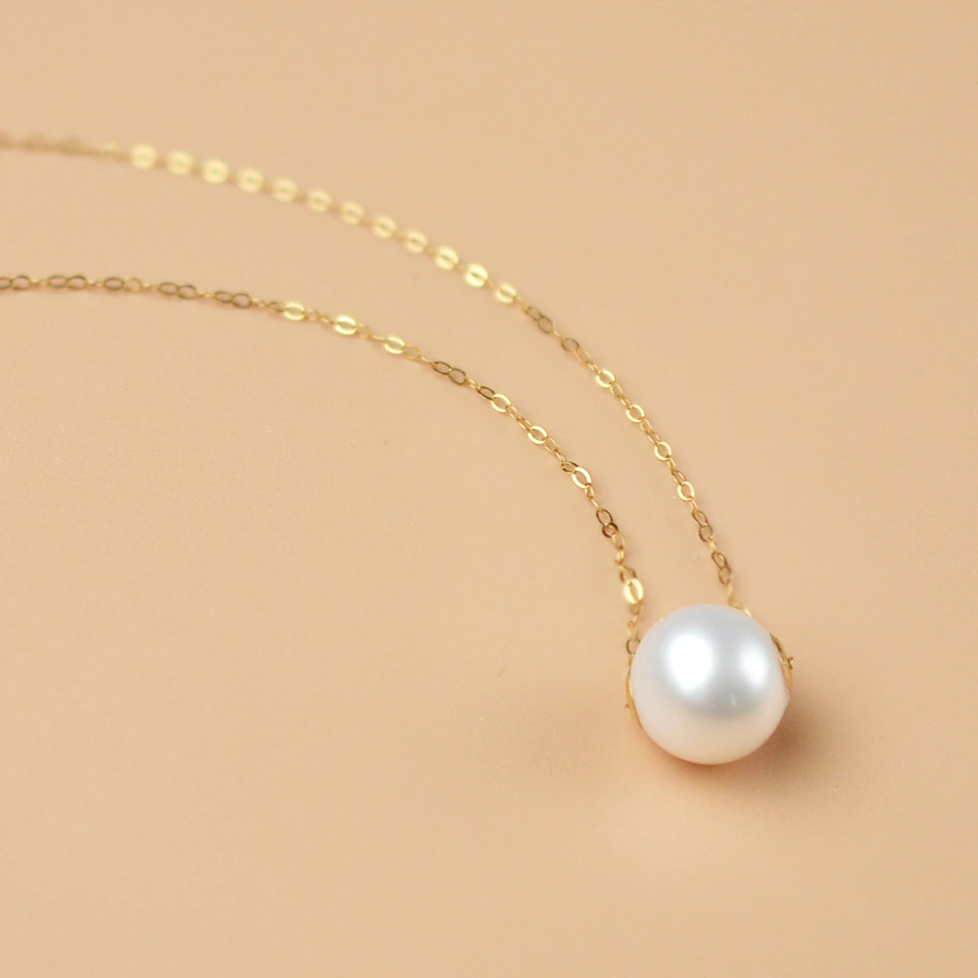 Pearl Necklace Gold 18K Pendant Round Natural Freshwater Fine Jewelry