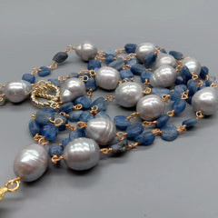 Pearl Necklace Blue Kyanite 21 Gray Freshwater