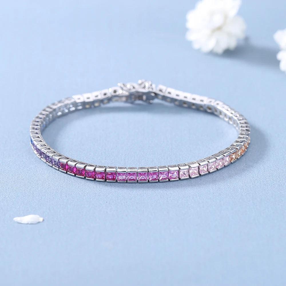 Pure Bracelet With Full  Bling Rainbow Silver 925 Jewelry