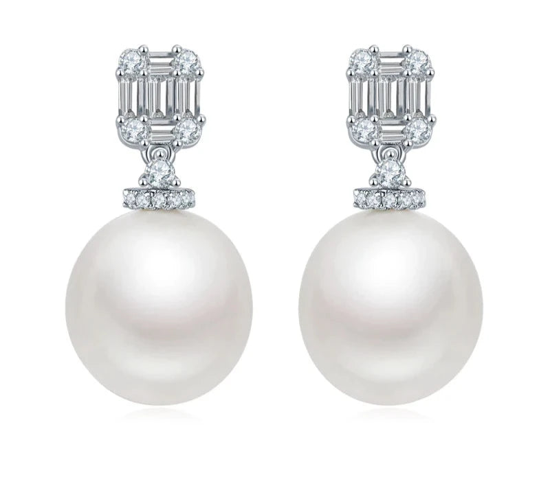 Shell Pearl Earrings Silver Bright White Elegant Luxury Jewelry