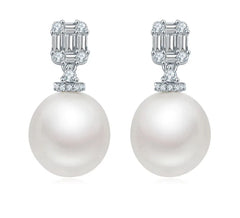 Shell Pearl Earrings Silver Bright White Elegant Luxury Jewelry