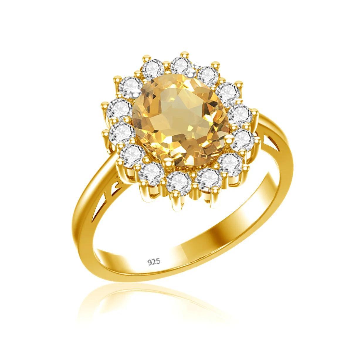 Gold Rings Luxury Stone Real 925 Sterling Silver Plated Jewelry