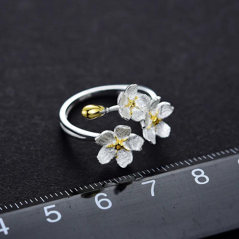 Gold Rings Forget-me-not Flower Adjustable Sterling Silver 925