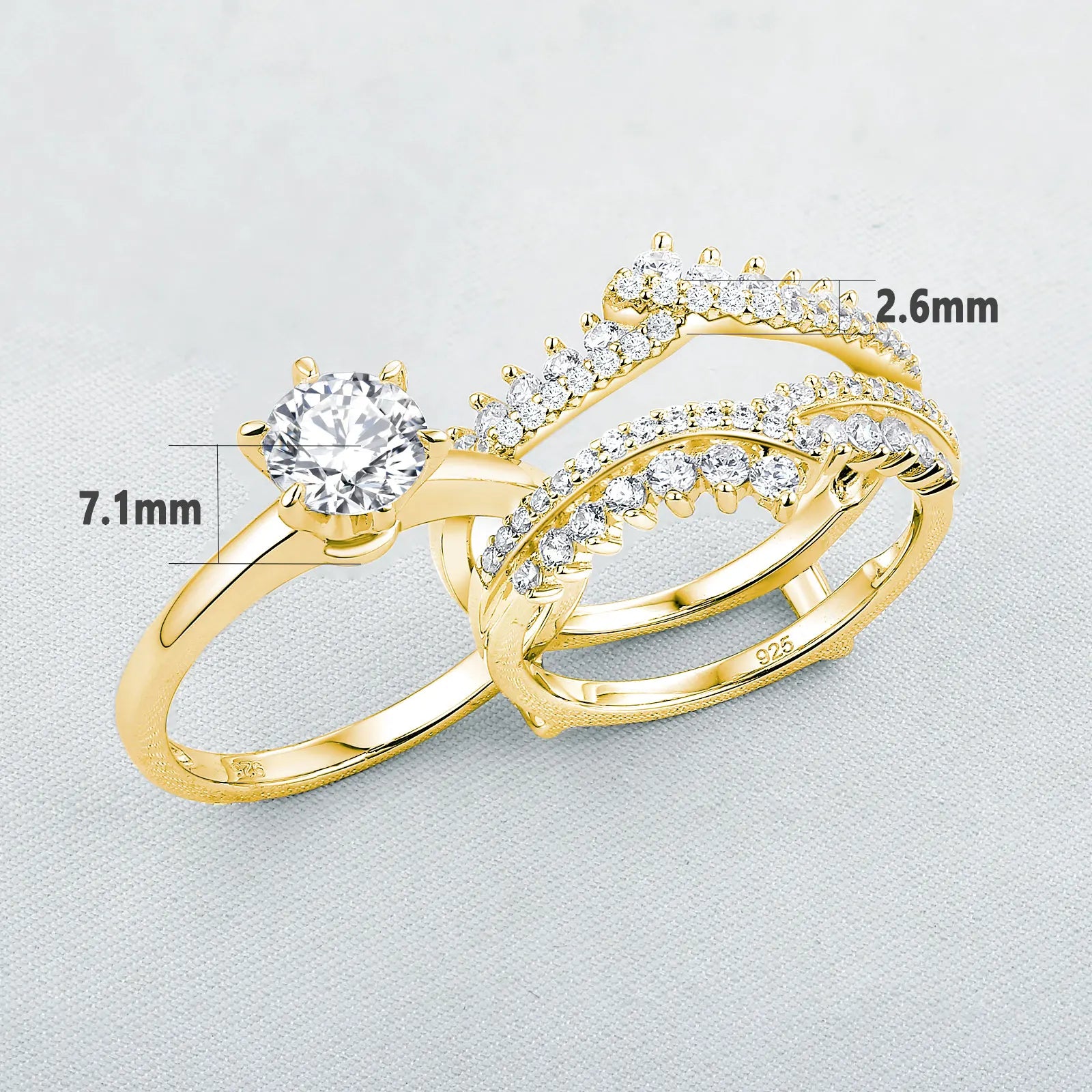 Gold Rings 925 Sterling Silver Solitaire Band Zircon Jewelry