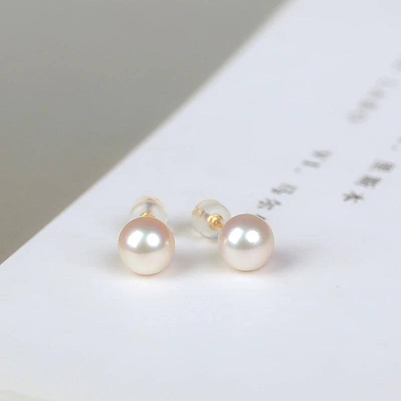 Pearl earrings Gold for Women Pure Natural Simple Fine Jewelry