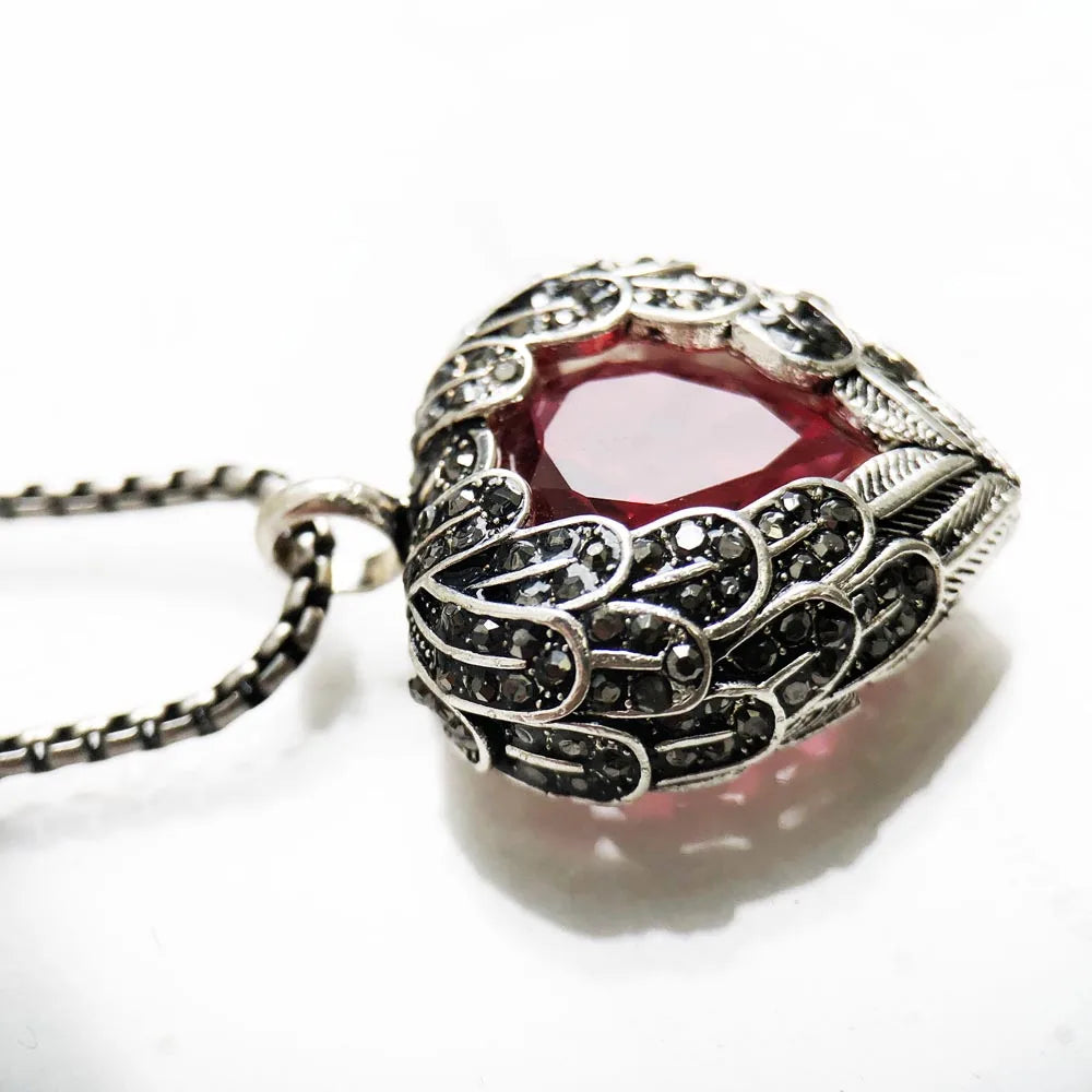 January Birthstone Necklace Red Winged Heart Fashion Jewelry Silver