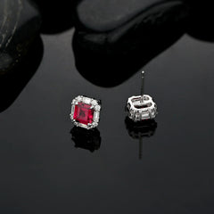 Diamond Earrings 925 Silver Ruby Gemstone Simple Studs Fine Jewelry