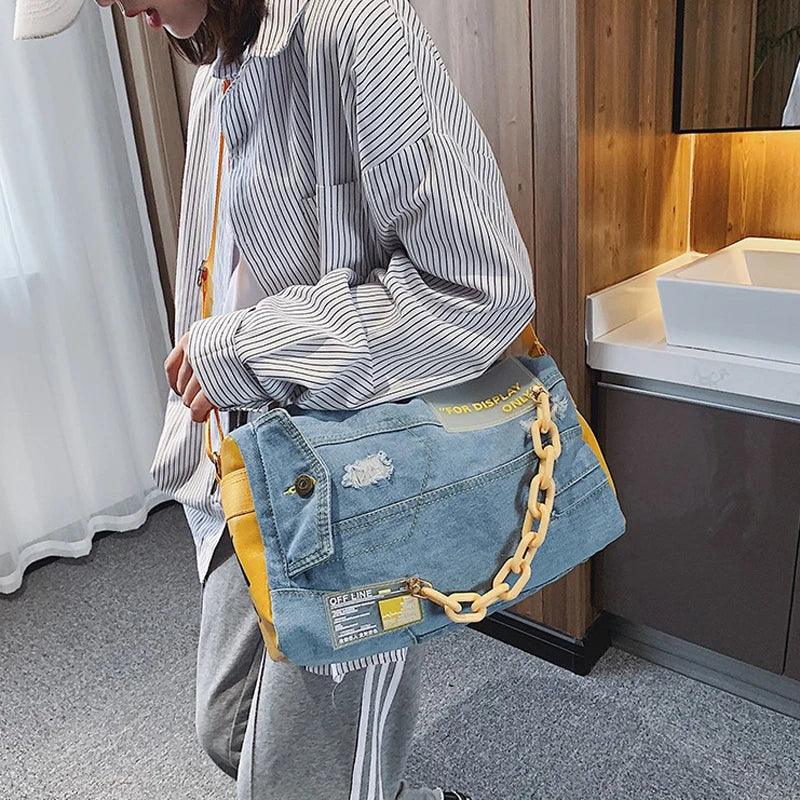 Fashion Denim Women Shoulder Bags Large Capacity Designer Luxury Blue