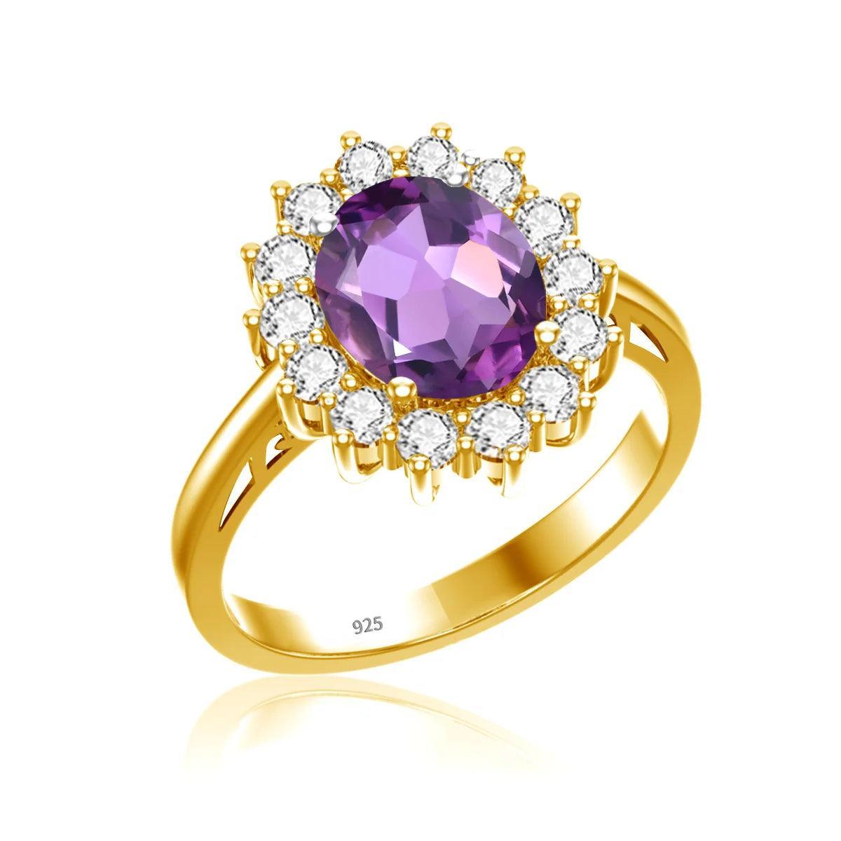 Gold Rings Luxury Stone Real 925 Sterling Silver Plated Jewelry