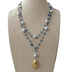 Pearl Necklace Blue Kyanite 21 Gray Freshwater