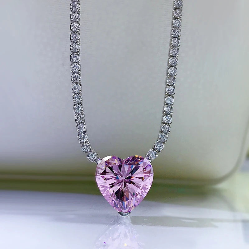 Diamond necklace 925 Silver Heart High Pendant Sparkling Fine Jewelry