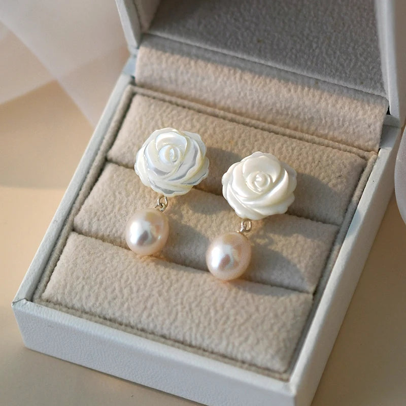 Fashion 925 Sterling Silver Natural Freshwater Pearl Earrings