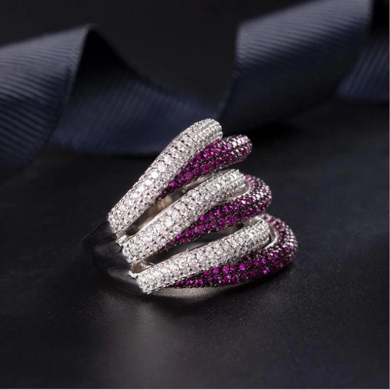 Moissanite rings purple and white stone stripe