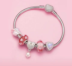 Charm Bracelets Chain With Pave Clear CZ Heart Clasp 