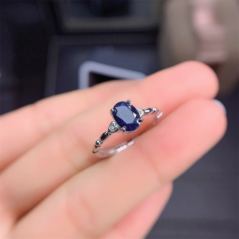 September Birthstone Fashion Rings Solid Sapphire Natural Gemstone