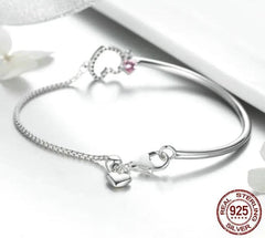 Charm Bracelets 925 Silver Heart Pink Chain Bangles Jewelry
