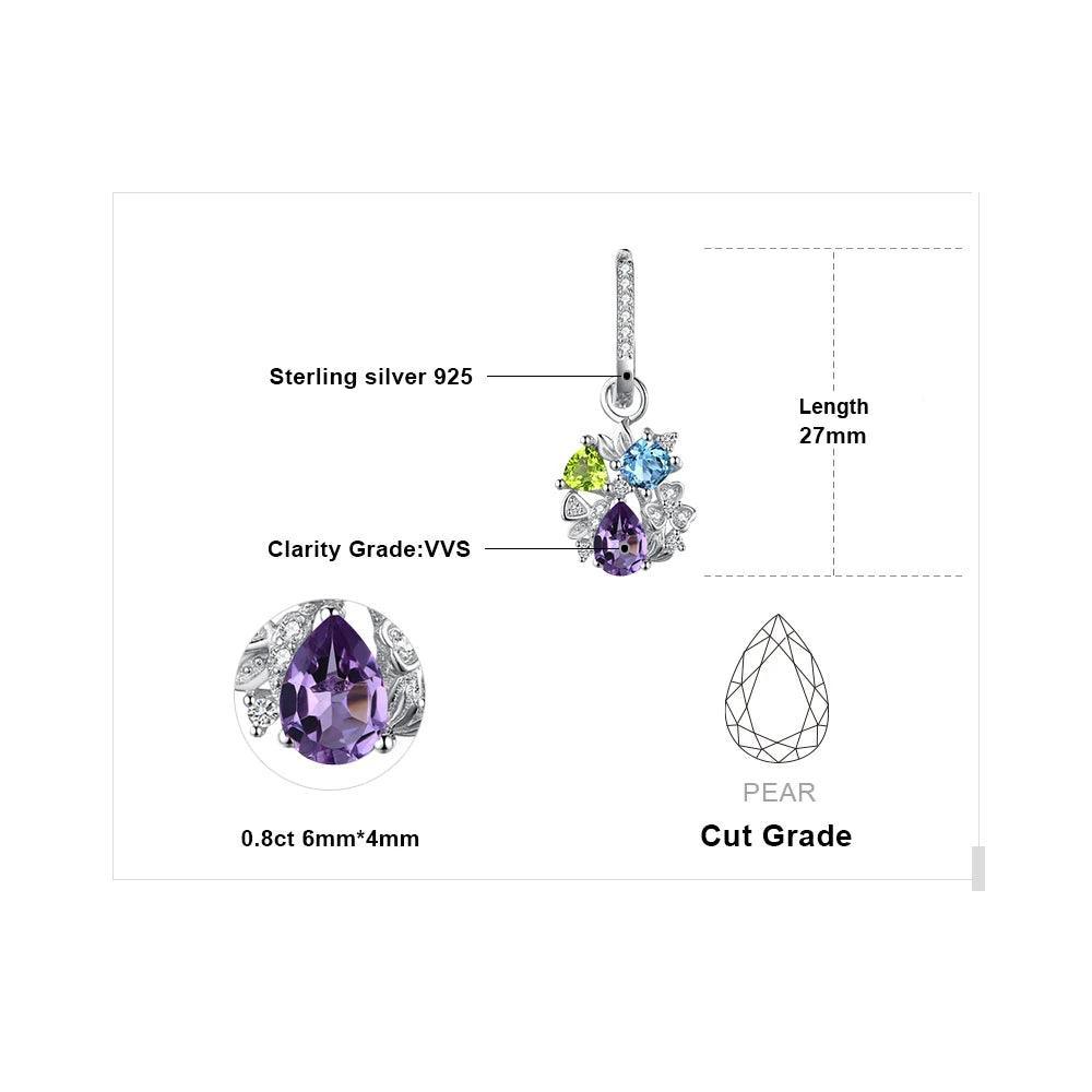 Moissanite Earrings Natural Amethyst Drop 925 Silver Jewelry