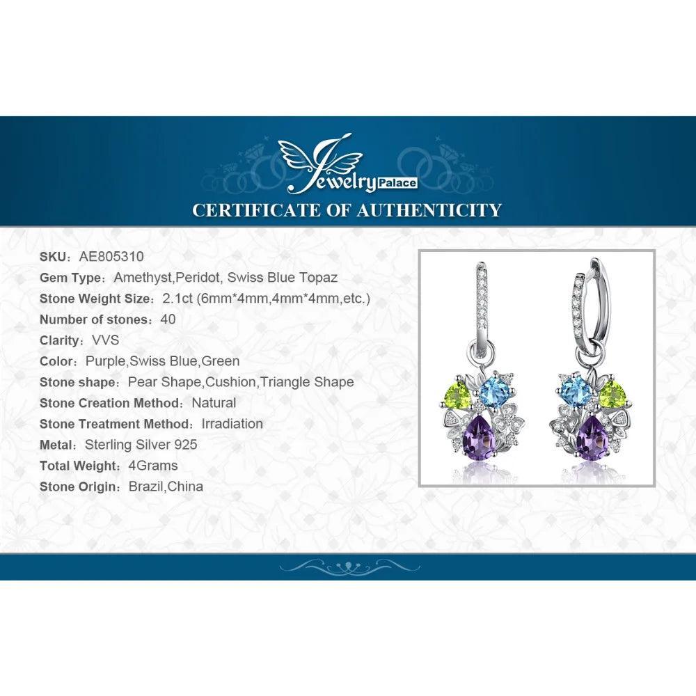 Moissanite Earrings Natural Amethyst Drop 925 Silver Jewelry