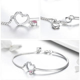 New 100% 925 Sterling Silver Heart Pink Chain Bangles Bracelets Sterling Silver Jewelry