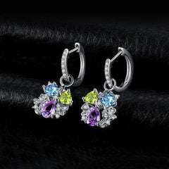 Moissanite Earrings Natural Amethyst Drop 925 Silver Jewelry