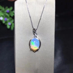 October Birthstone Natural Opal Necklace Color Changing 925 Silver