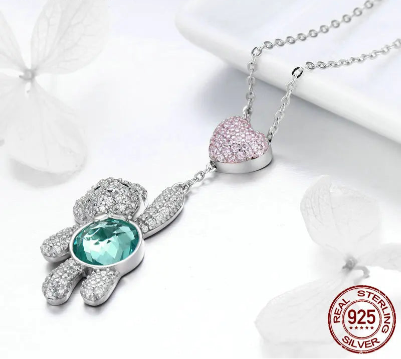 December Birthstone Pink Heart Pendant Necklaces Silver Jewelry