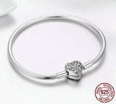 Charm Bracelets 925 Silver Heart Shape Clasp Chain Jewelry