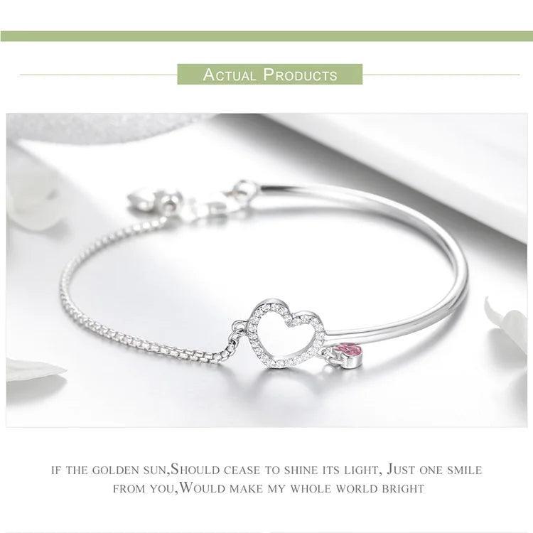 Charm Bracelets 925 Silver Heart Pink Chain Bangles Jewelry
